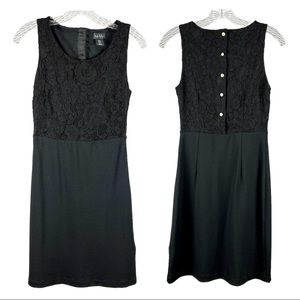 Nicole Miller Womens Black Lace Cocktail Dress Sleeveless Pearl Button size 0
